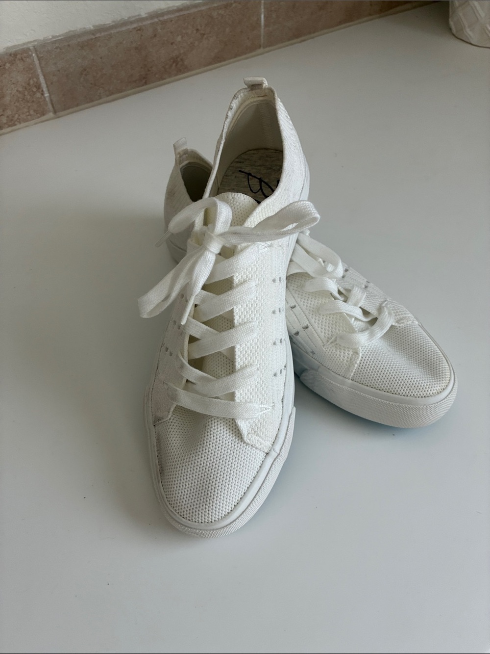 Blowfish Women's White Knit Lace-Up Sneakers